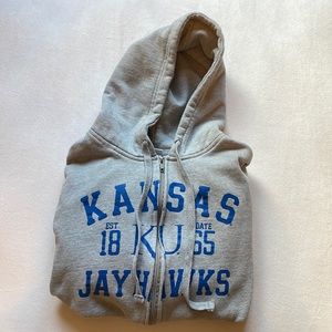Large Gray with blue printed KU zip up hoodie